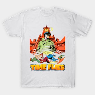 Time Flies Midnight Comic Style vs Bullets Balow Retro Vintage Comic T-Shirt